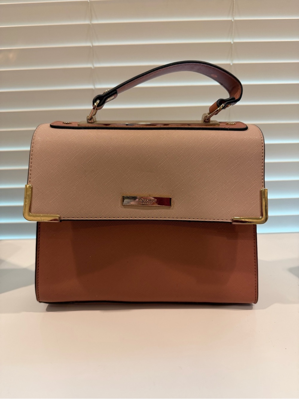 Structured Two-Tone Pink Top-Handle Satchel with Gold Hardware